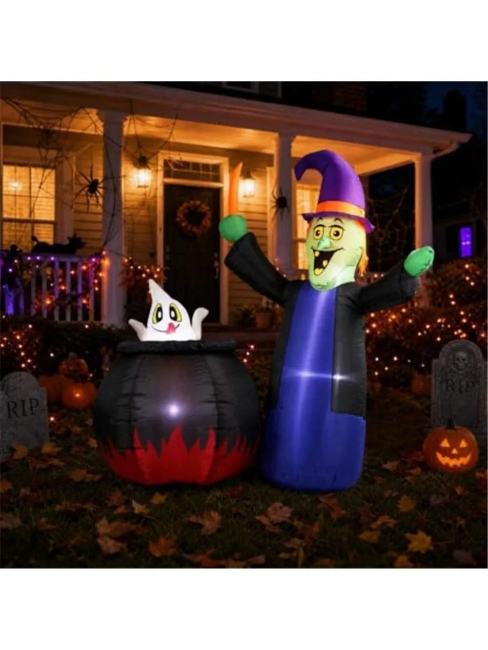 5 FT Pop Up and Down Halloween Inflatable Witch and Cauldron Outdoor Decor